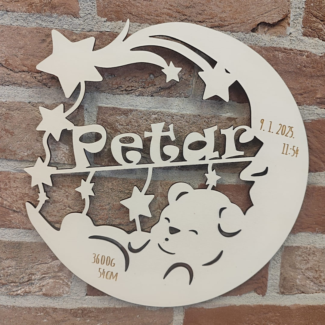 Drvena dekoracija - medo na mjesecu