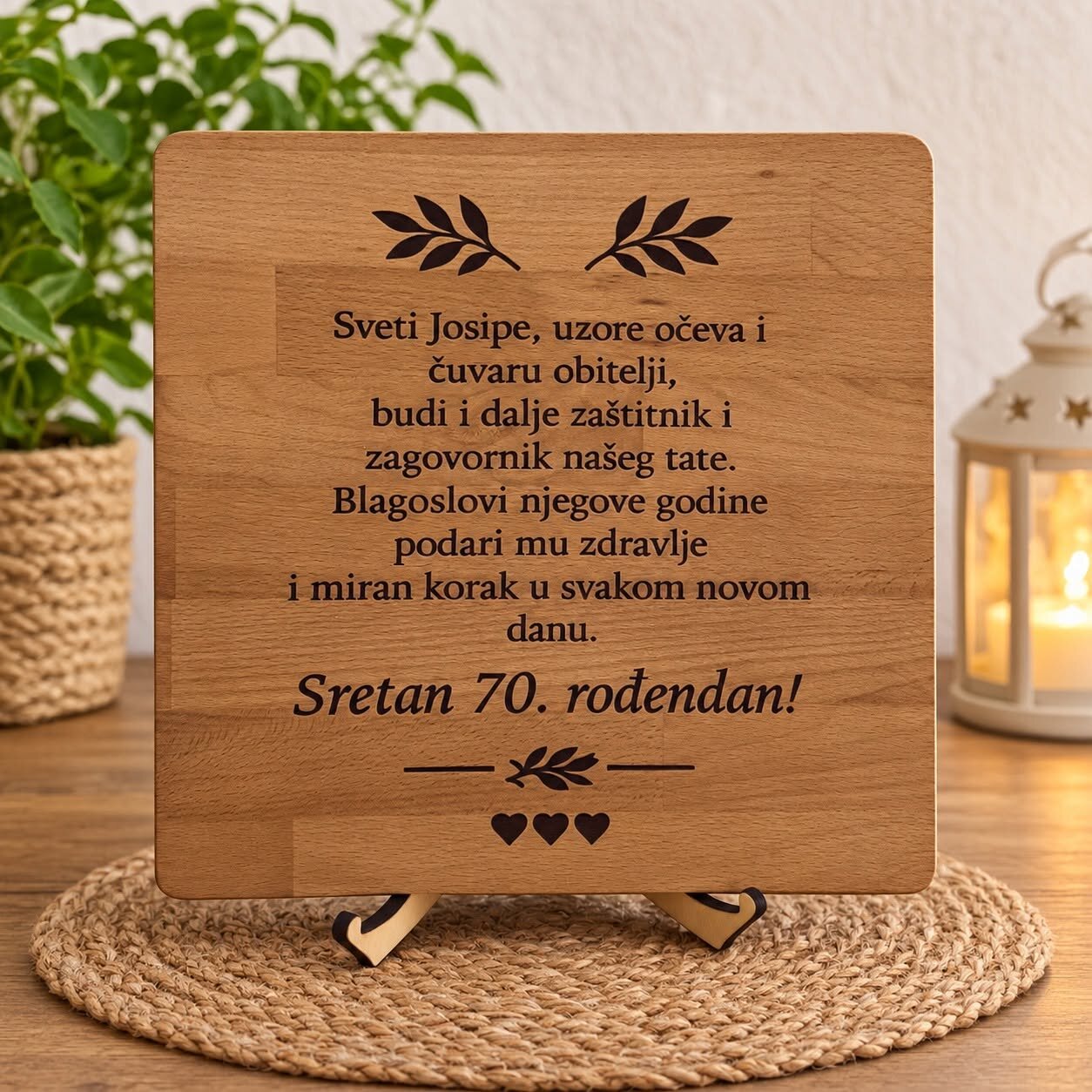 Drvena ploča s molitvom i čestitkom za 70. rođendan